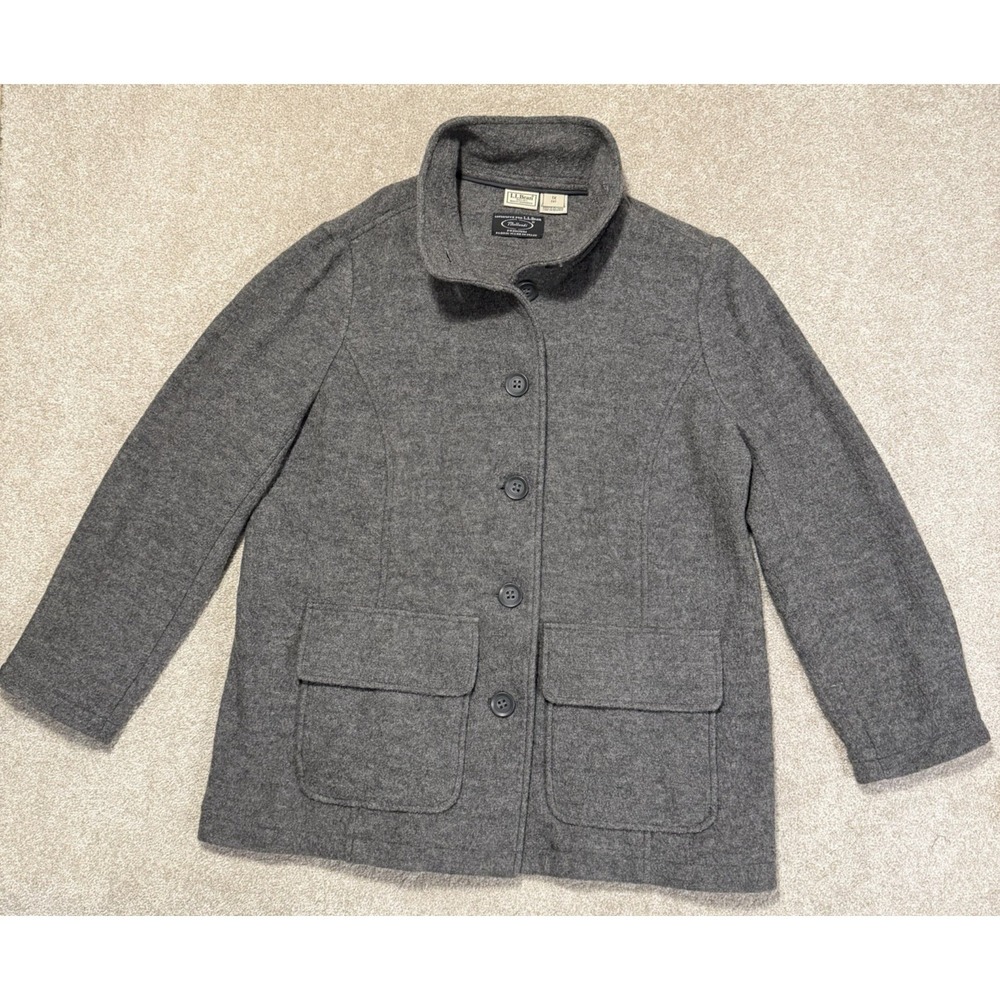 Vintage LL Bean Womens Wool Pea Coat Jacket Size 1X Bellandi Italy Gray 271134